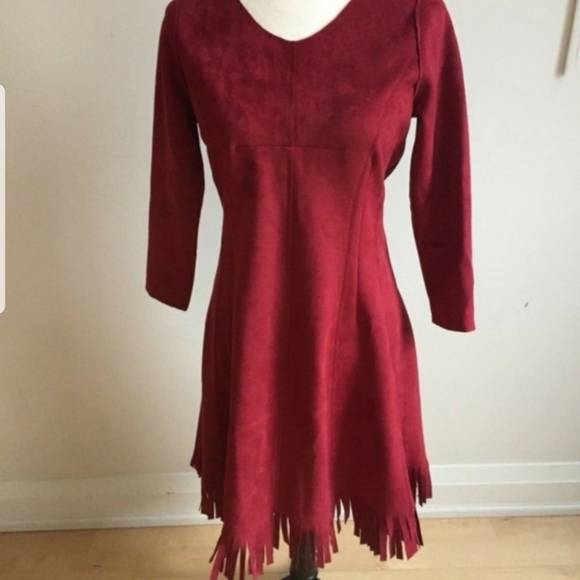 Vicky and Lucas DRESS NEW Size M dark red fringe - Picture 1 of 8
